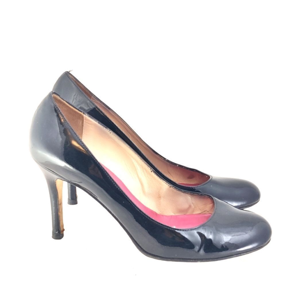 Kate spade Black Patent Leather Heels Sz 8.5 Round Toe Pink Insole +/- 3.5" High